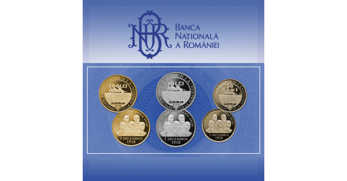 Monede de aur, argint si alama cu ocazia implinirii celor 100 de ani de la Marea Unire